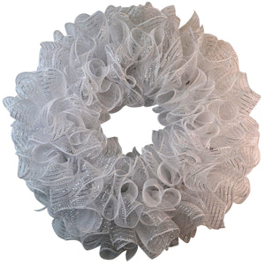 Plain Wreath Base Already Made - Mesh Everyday Wreath to Decorate DIY - Starter Add Bow, Ribbons on Your Own - Premade (Metallic White/Silver)