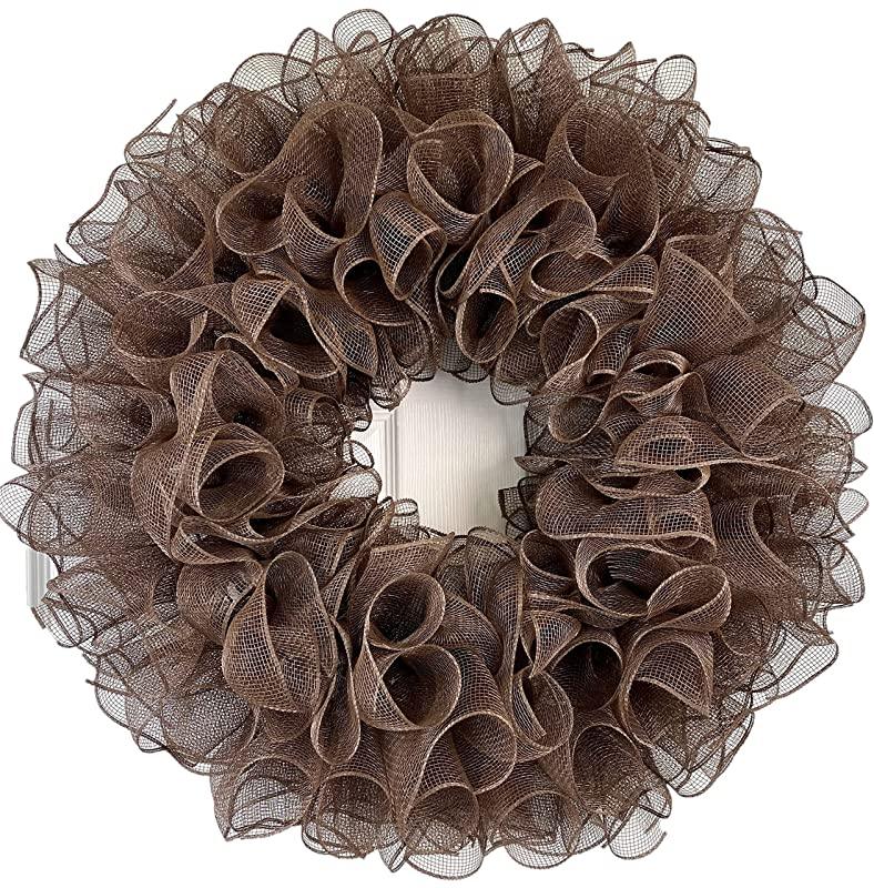 Plain Wreath Base Already Made - Mesh Everyday Wreath to Decorate DIY - Starter Add Bow, Ribbons on Your Own - Premade (Non-Metallic Brown)