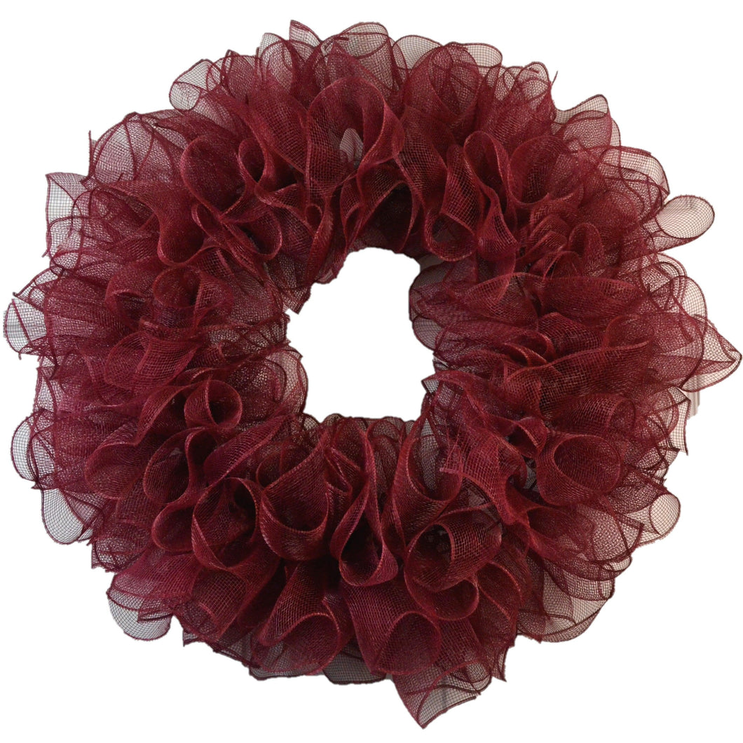 Plain Wreath Base Already Made - Mesh Everyday Wreath to Decorate DIY - Starter Add Bow, Ribbons on Your Own - Premade (Non-Metallic Burgundy)