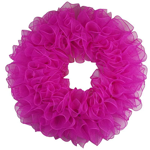 Plain Wreath Base Already Made - Mesh Everyday Wreath to Decorate DIY - Starter Add Bow, Ribbons on Your Own - Premade (Non-Metallic Hot Pink)