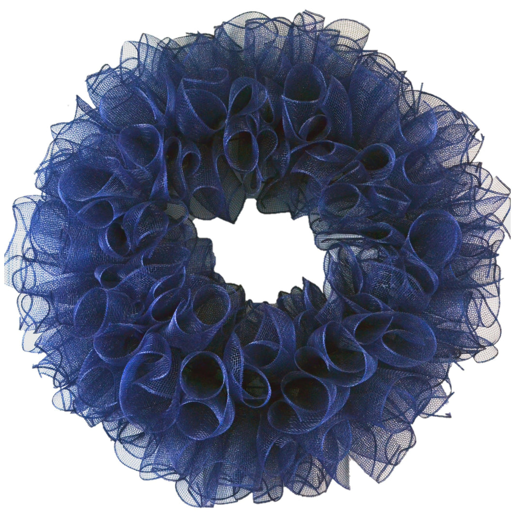 Plain Wreath Base Already Made - Mesh Everyday Wreath to Decorate DIY - Starter Add Bow, Ribbons on Your Own - Premade (Non-Metallic Navy Blue)