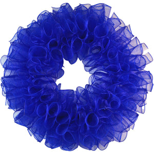 Plain Wreath Base Already Made - Mesh Everyday Wreath to Decorate DIY - Starter Add Bow, Ribbons on Your Own - Premade (Non-Metallic Royal Blue)