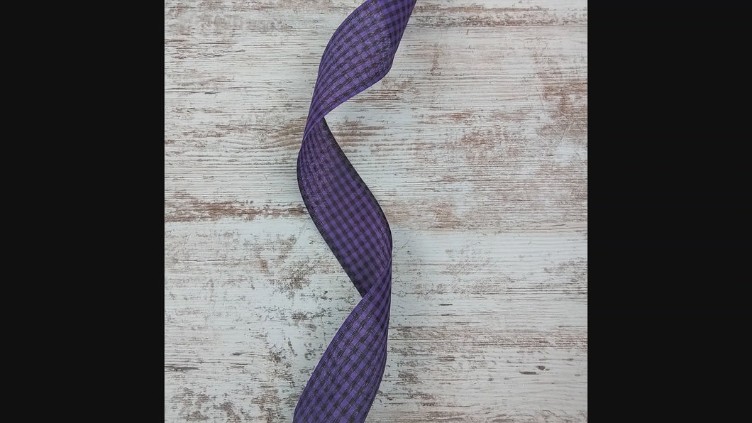 Gingham Check Wired Ribbon: Purple, Black - 2.5 Inches x 10 Yards (30 Feet)