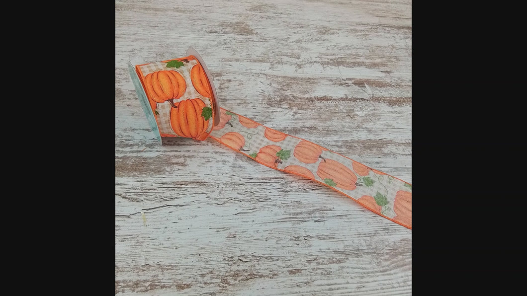 Pumpkin Patch Ribbon : Ivory Gingham Check Pumpkin Ribbon - 2.5 Inches x 10 Yards (30 Feet)