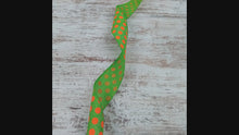 Load and play video in Gallery viewer, Polka Dot Wired Ribbon : Orange Lime Green - 2.5 Inches x 10 Yards (30 Feet)
