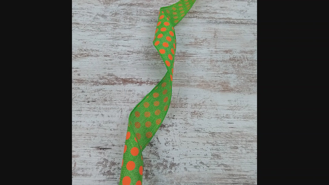 Polka Dot Wired Ribbon : Orange Lime Green - 2.5 Inches x 10 Yards (30 Feet)