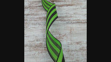Load and play video in Gallery viewer, Vertical Stripe Wired Ribbon : Lime Green, Black - 2.5 Inches x 10 Yards (30 Feet)
