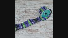 Load and play video in Gallery viewer, Plaid Halloween Faux Dupioni Wired Edge Ribbon : Black, Purple, Lime Green - 2.5 Inches x 10 Yards (30 Feet)
