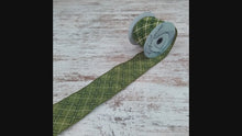 Load and play video in Gallery viewer, Diagonal Glitter Check Wired Ribbon : Moss Green Emerald White - 2.5 Inches x 10 Yards (30 Feet)
