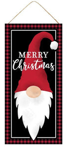 Merry Christmas Gnome Wooden Sign : Red Black - 12.5 Inches x 6 Inches