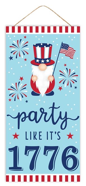 Gnome Party Like 1776 Wooden Sign : Light Blue Red Navy White - 12.5 Inches x 6 Inches