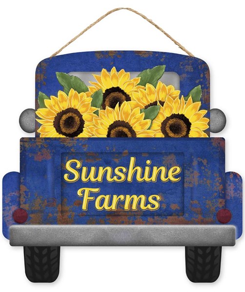 Sunshine Farms Truck Wooden Sign : Blue, Yellow, Brown, Green - 12 Inches x 11.5 Inches