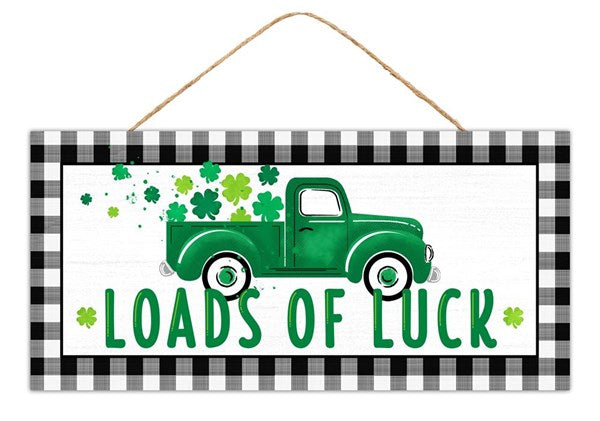 Loads of Luck Saint Patricks Lucky Wooden Sign : Emerald Lime Green Black White - 12.5 Inches x 6 Inches