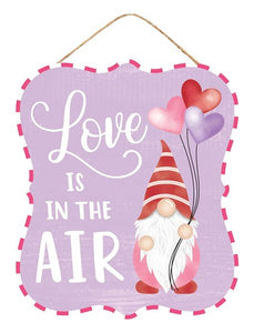 Love is in the Air Gnome Wooden Sign : Lavender Purple White Pink Red - 10.5 inches x 9 inches 