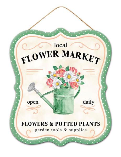 Local Flower Market Wooden Sign : Cream Mint Green Peach Pink - 10.5 Inches x 9 Inches