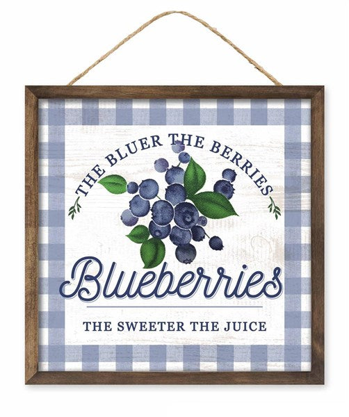 Blueberry Fresh Fruit Wooden Sign : Blue White - 10 Inches