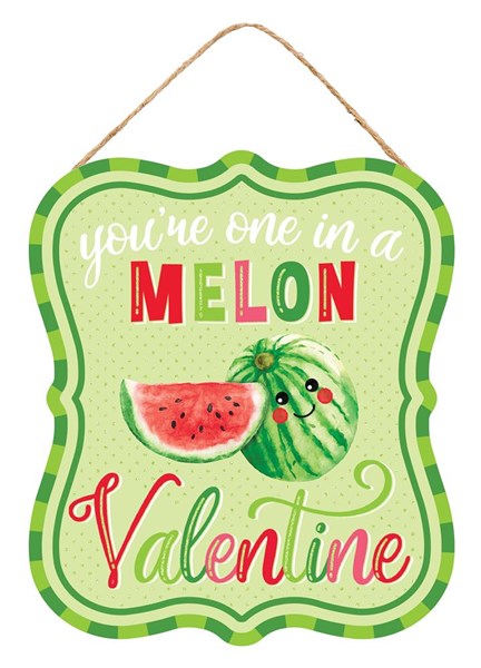 One in a Melon Valentines Wooden Sign : Lime Green Pink Red - 10.5 Inches x 9 Inches