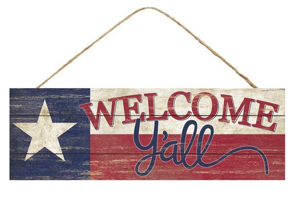 Welcome Y'all Patriotic Wooden Sign : Red White Blue - 15 Inches x 5 Inches