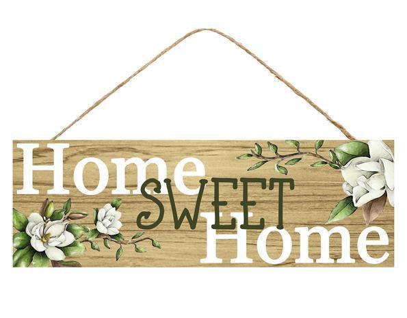 Home Sweet Home Wooden Sign : Light Brown Beige White Green - 12.5 Inches x 6 Inches