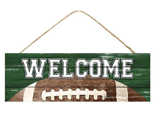 Welcome Football Wooden Sign : Green White Brown - 15 inches x 5 inches