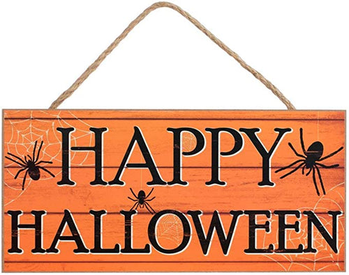 Happy Halloween Wooden Sign : Orange Black - 12 Inches x 12 Inches