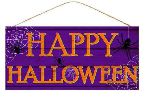 Happy Halloween Wooden Sign : Orange Purple - 12.5 Inches x 6 Inches