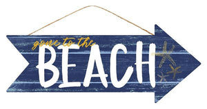 Gone to the Beach Wooden Sign : Dark Navy Blue White Yellow - 16 Inches x 6.5 Inches