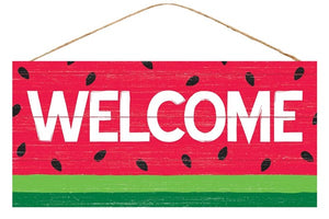 Welcome Watermelon Wooden Sign : - 12 Inches x 12 Inches