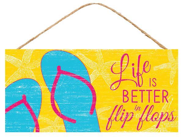 Life is Better in Flip Flops Wooden Sign : - 12.5 Inches x 6 Inches