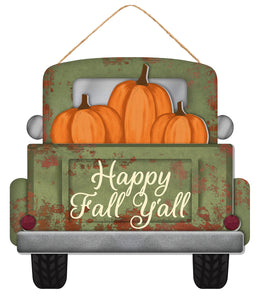Fall Truck Pumpkins MDF Wooden Sign - 12 Inches x 11.5 Inches