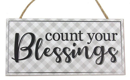 Count Your Blessings Wooden Sign : Grey Gray White - 12.5 Inches x 6 Inches