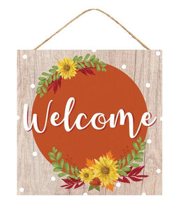 Pumpkin Welcome Fall Wooden Sign - 10 Inches x 10 Inches