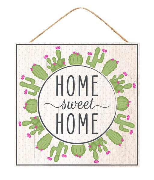 Home Sweet Home Cactus Wooden Sign - 10 Inches x 10 Inches