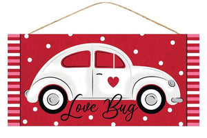 Valentine Red Love Bug Car Wooden Sign - 12 Inches