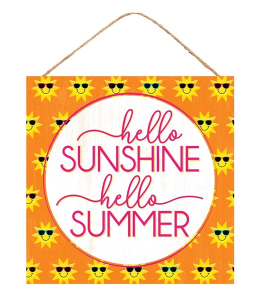 Hello Sunshine Hello Summer Sun Wooden Sign: 10 Inches x 10 Inches