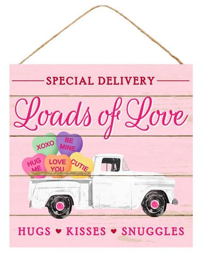 Loads of Love Valentine Truck Wooden Sign: 10 Inches
