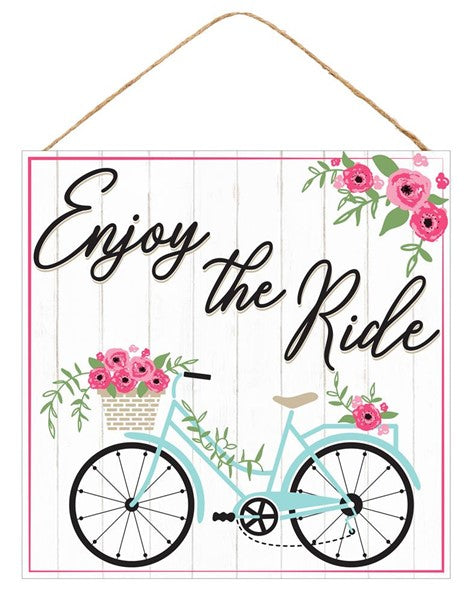 Enjoy the Ride Bicycle Wooden Sign : - 10 Inches Square