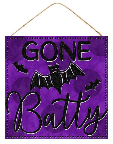 Gone Batty Wooden Sign : Purple Black - 10 Inches