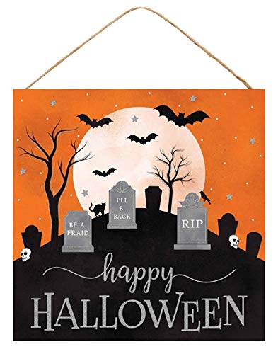 Happy Halloween Graveyard Wall or Wreath Sign : - 10 Inches x 10 Inches