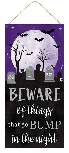 Beware Of Things That Bump Wooden Sign : Black Purple Silver - 12.5 Inches x 6 Inches