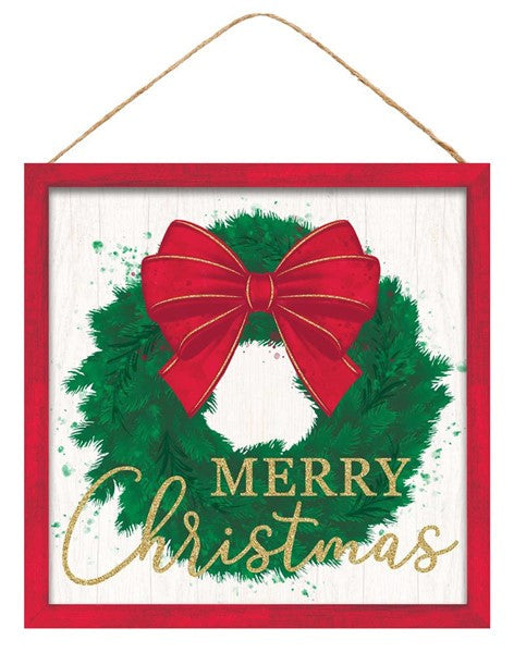 Merry Christmas Wreath Sign : Christmas - 10 Inches x 10 Inches