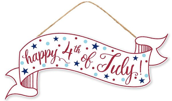 Happy 4th of July Wooden Banner Sign : Happy 4th of July - 15 Inches