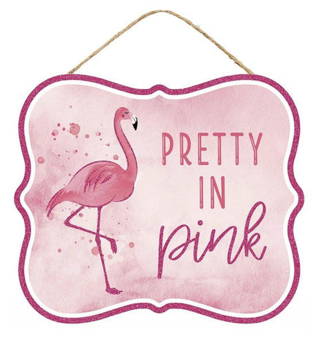 Pink Glitter Jute Wooden Sign - 10.5 Inches x 9 Inches