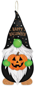 Halloween Gnome Shape Wooden Sign: Black Orange Purple Green - 13.25 Inches x 5.75 Inches