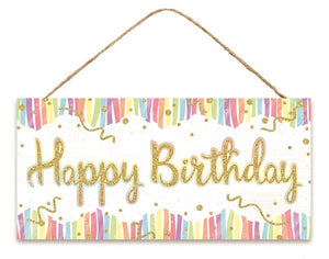 Happy Birthday Fringe Wooden Sign Celebrate - 12.5 Inches x 6 Inches