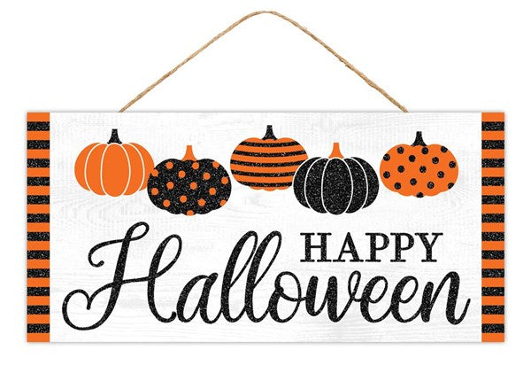 Halloween Patterned Pumpkins Wooden Sign : - 12.5 Inches x 6 Inches