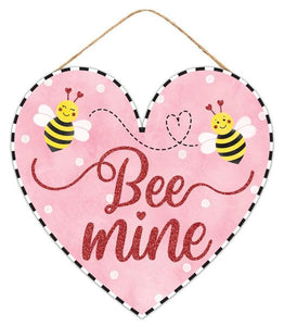 Bee Mine Glitter Heart Wooden Sign - 12 Inches x 11.5 Inches