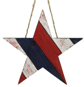 Diagonal Slat Wood Star Sign : Red White Blue - 13 Inches x 12.375 Inches