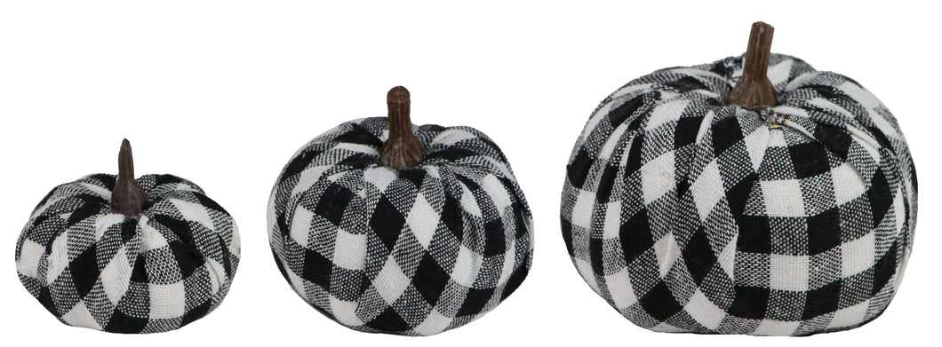 Buffalo Check Fabric Pumpkin : Black and White - 2-3.125 inches H (3 Assorted Sizes)