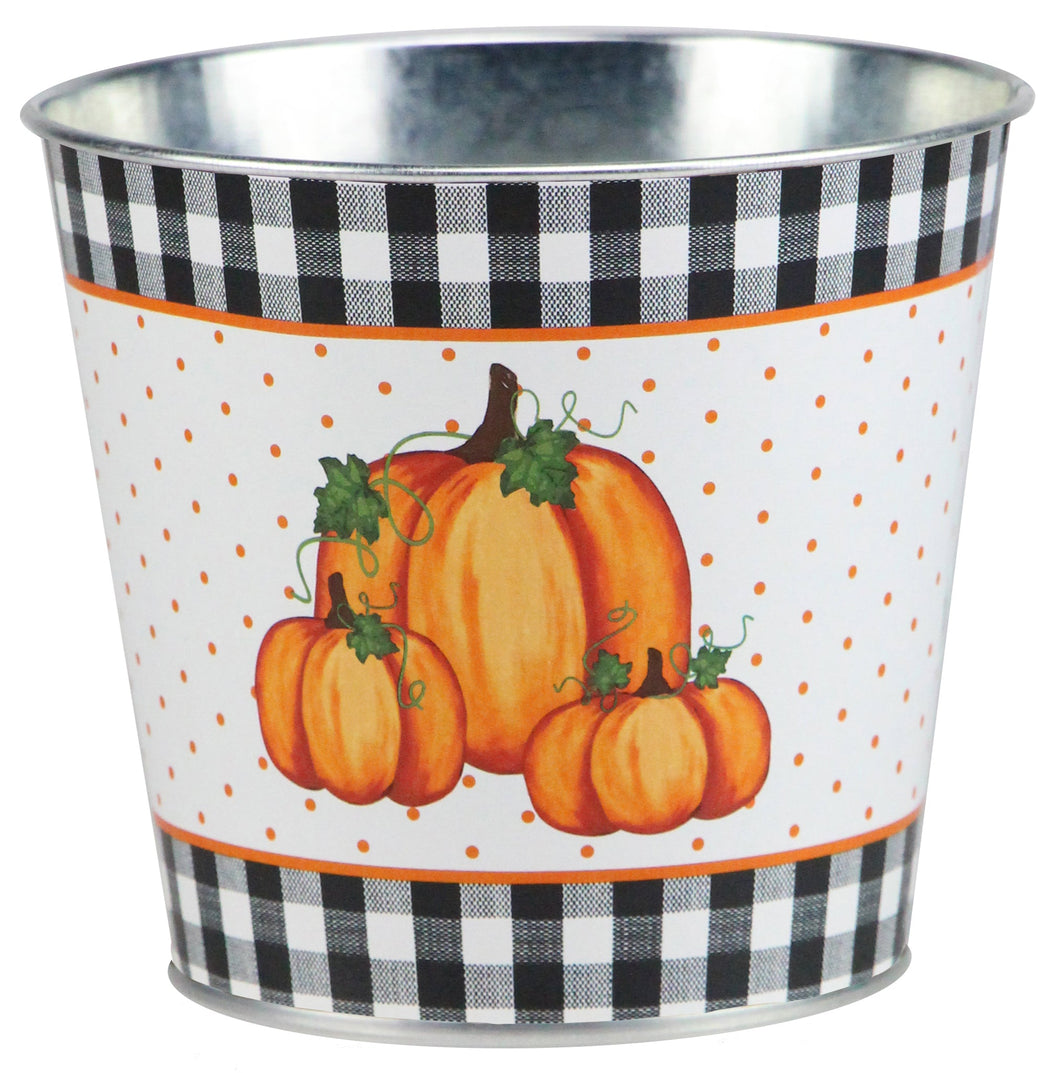 Tin Planter Bucket : Orange, White, Black - 5 inches Dia x 4.5 inches H